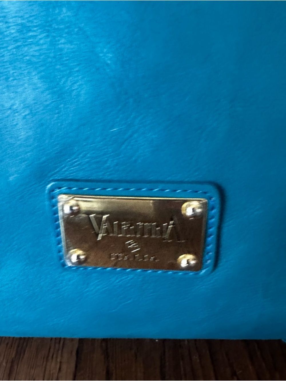 Valentina Italy Teal Leather Satchel Gold-Plated Accents | Made in Italy Bag - Picture 8 of 16